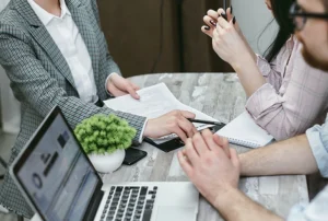 People working at the table